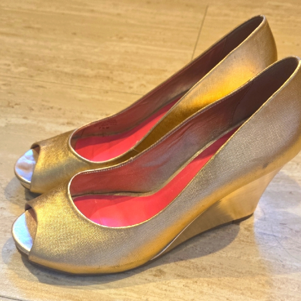 Lilly Pulitzer Golden Luster Peep-Toe Wedge Heels